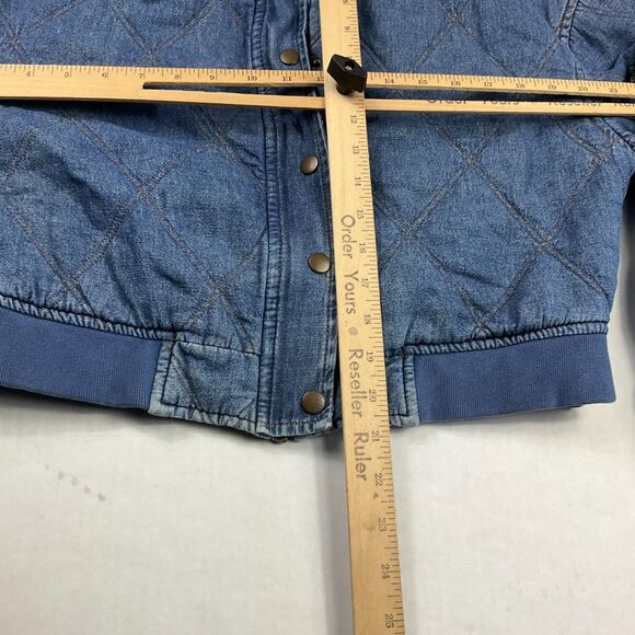 Anthropologie Quilted Denim Bomber Jacket Boho Western Casual Cropped Coat S - Picture 7 of 12